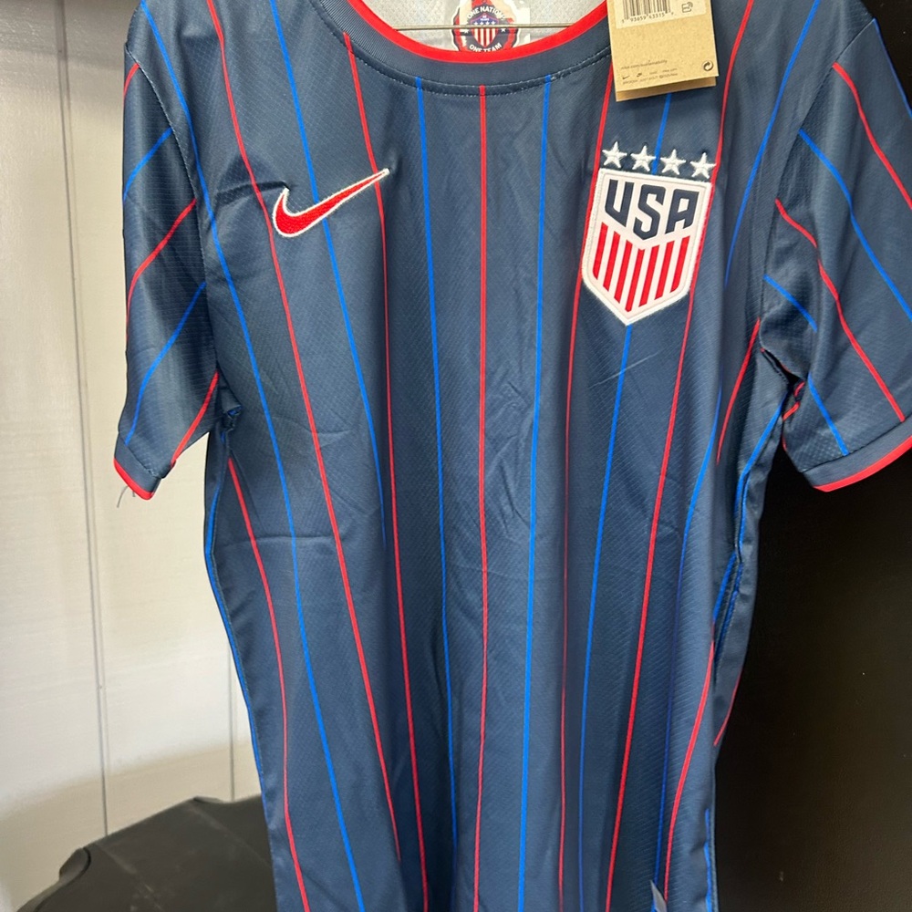 Nike Navy USA Soccer Jersey with Red & Blue Pinstripes